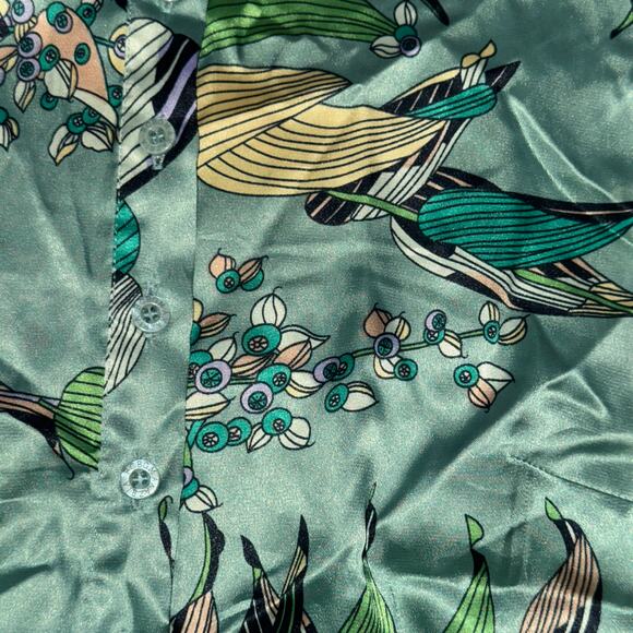 Y2K BCBG Max Azria Blouse Women's Size XS Green Floral Button Front Collared - Picture 4 of 7